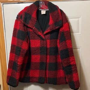 Knox Rose Thread Red and Black Plaid Teddy Jacket 2X
